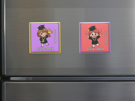 Personalized Kids Graduation Magnet | Girl Figure Design, Kindergarten, Preschool, Elementary Grad Gift, Set of 6