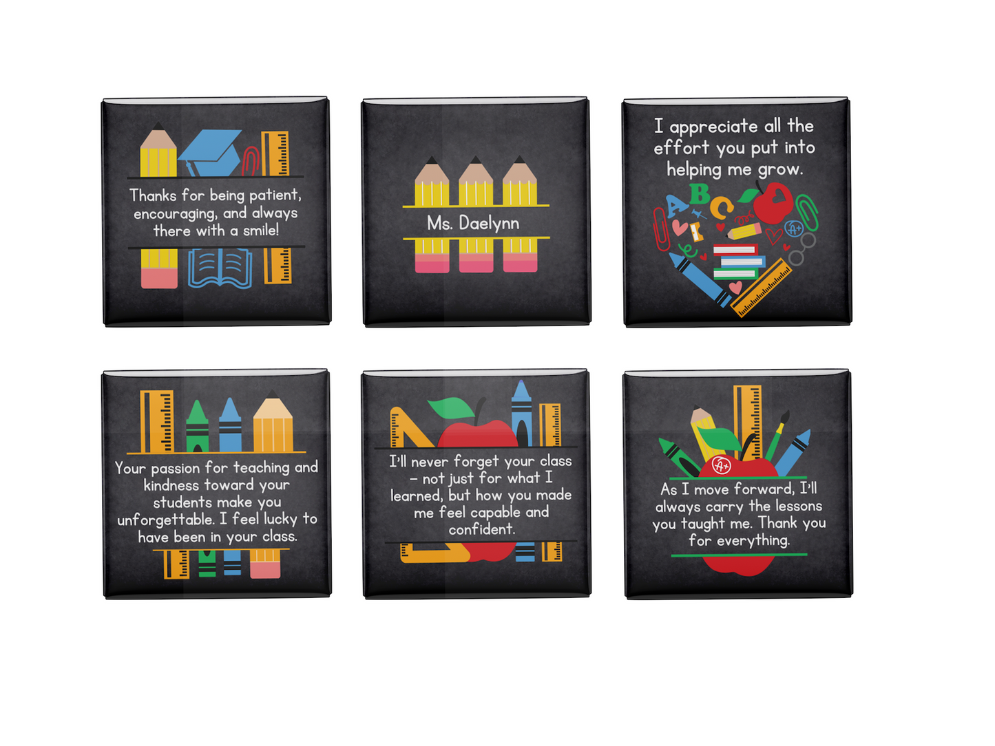 Teacher Fridge Magnets – 5 Ready-Made + 1 Personalized with Teacher Name