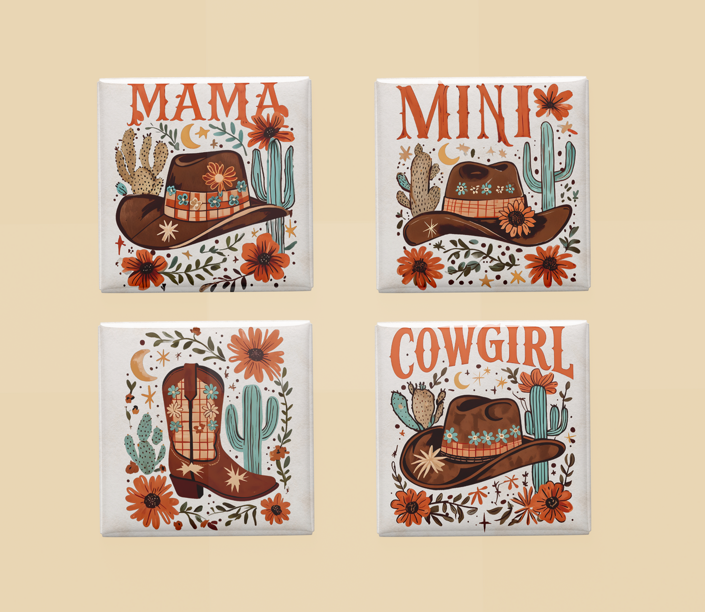 Mama & Mini Cowgirl Magnet Set – Western Fridge Decor for Moms and Daughters (Set of 4)