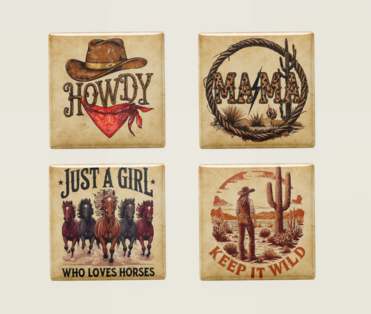 Western Rodeo Cowgirl Fridge Magnet Set (Set of 4)