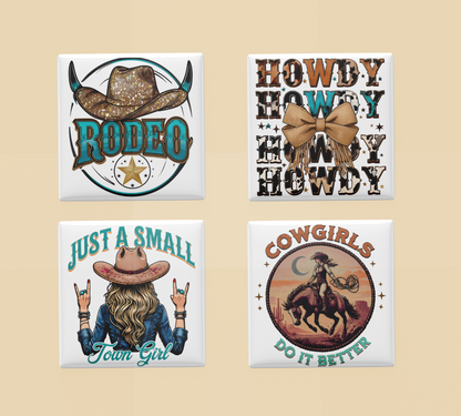 Western Rodeo Fridge Magnet Set – Howdy, Small Town Girl, Cowgirls Do It Better (Set of 4)