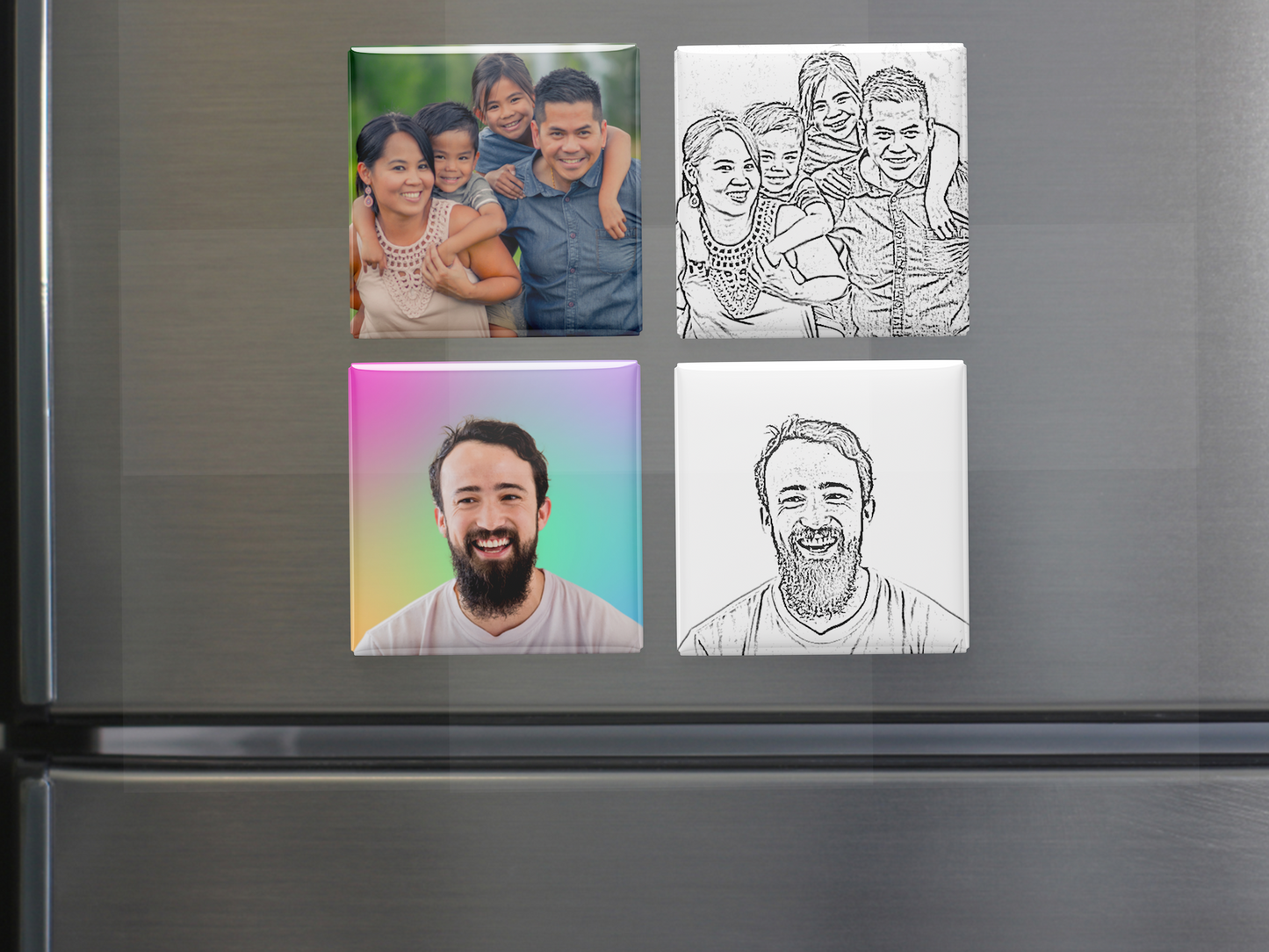 Custom Sketch Fridge Magnets – Digital Pencil Drawing from Photo ( Set of 6)