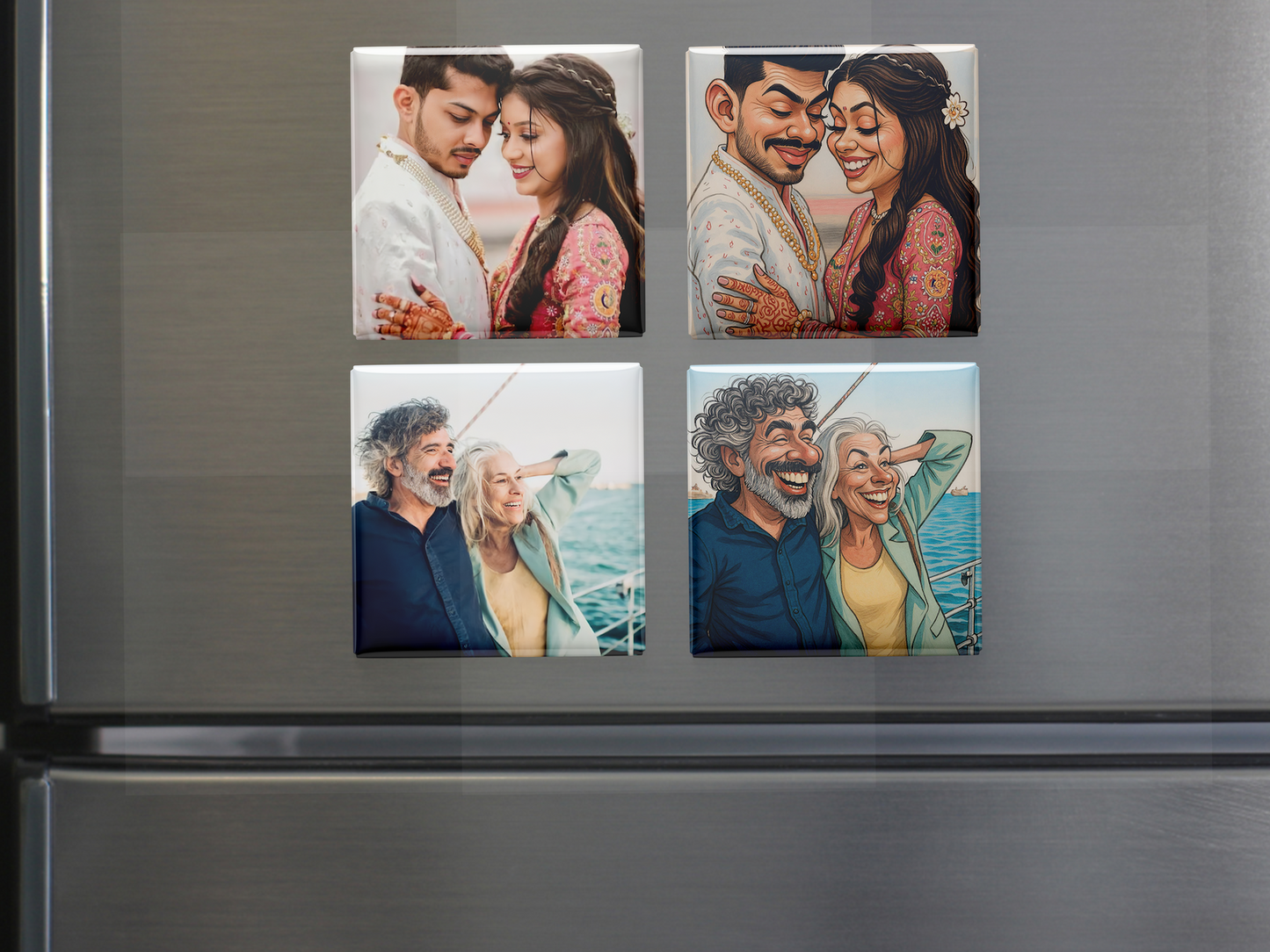 Custom Caricature Fridge Magnet – Personalized Cartoon Magnet from Your Photo, Set of 6