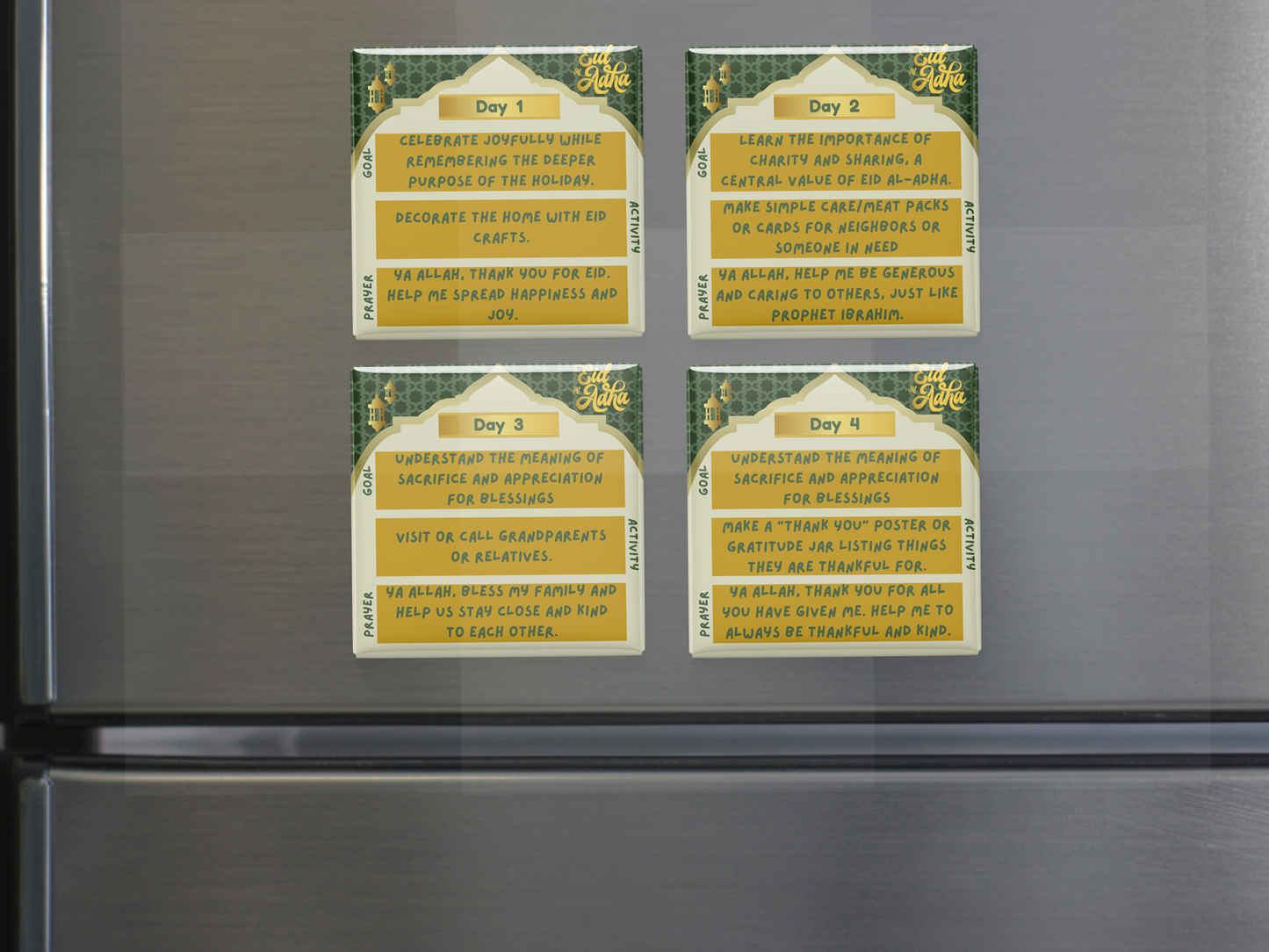 Eid Al-Adha Kids Activity Magnet Set – 4-Day Goals, Activities & Prayers