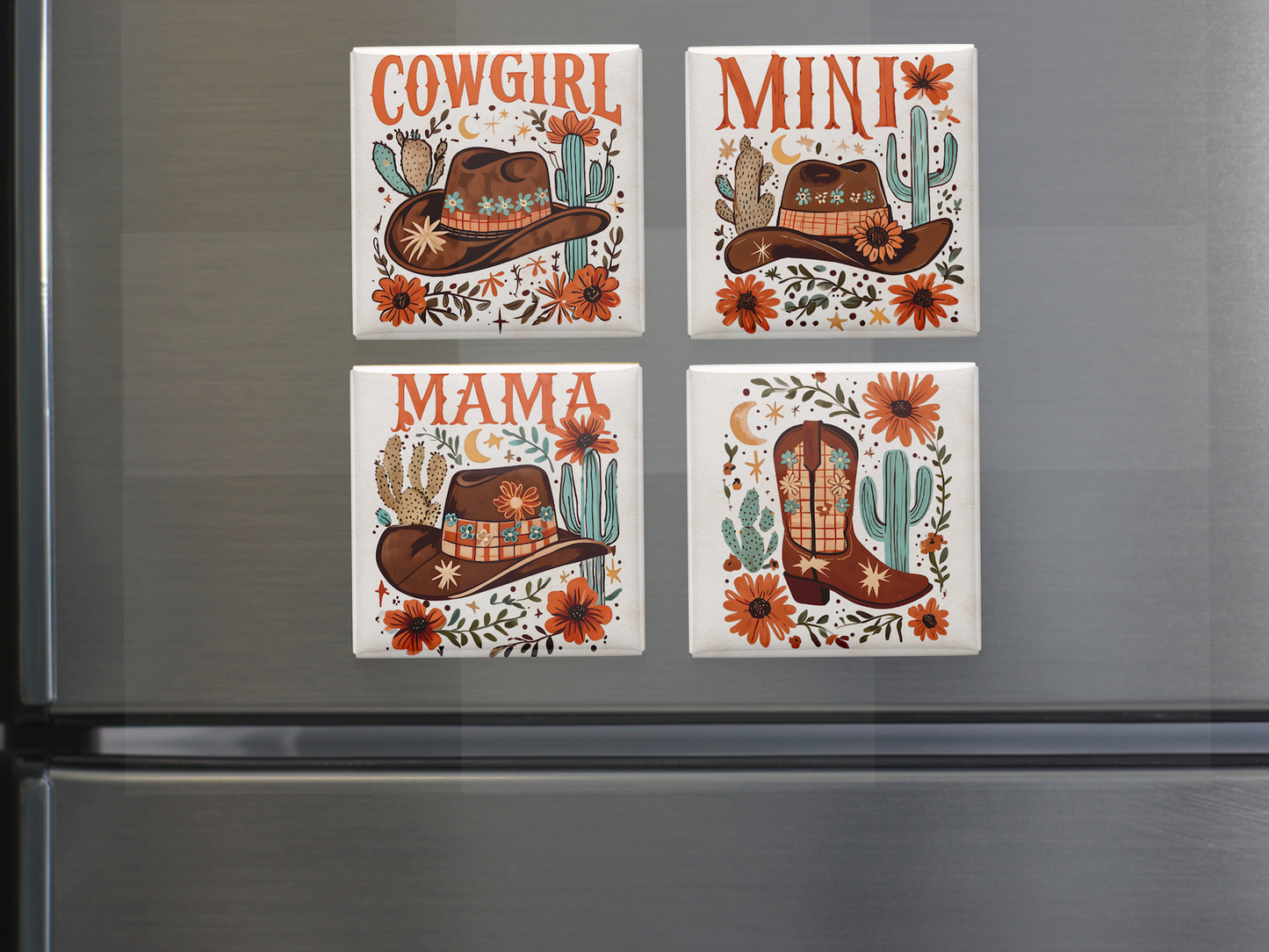 Mama & Mini Cowgirl Magnet Set – Western Fridge Decor for Moms and Daughters (Set of 4)