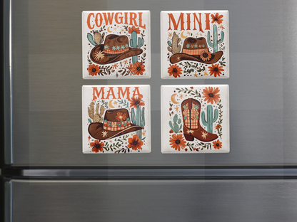 Mama & Mini Cowgirl Magnet Set – Western Fridge Decor for Moms and Daughters (Set of 4)