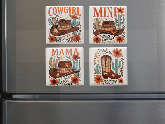 Mama & Mini Cowgirl Magnet Set – Western Fridge Decor for Moms and Daughters (Set of 4)