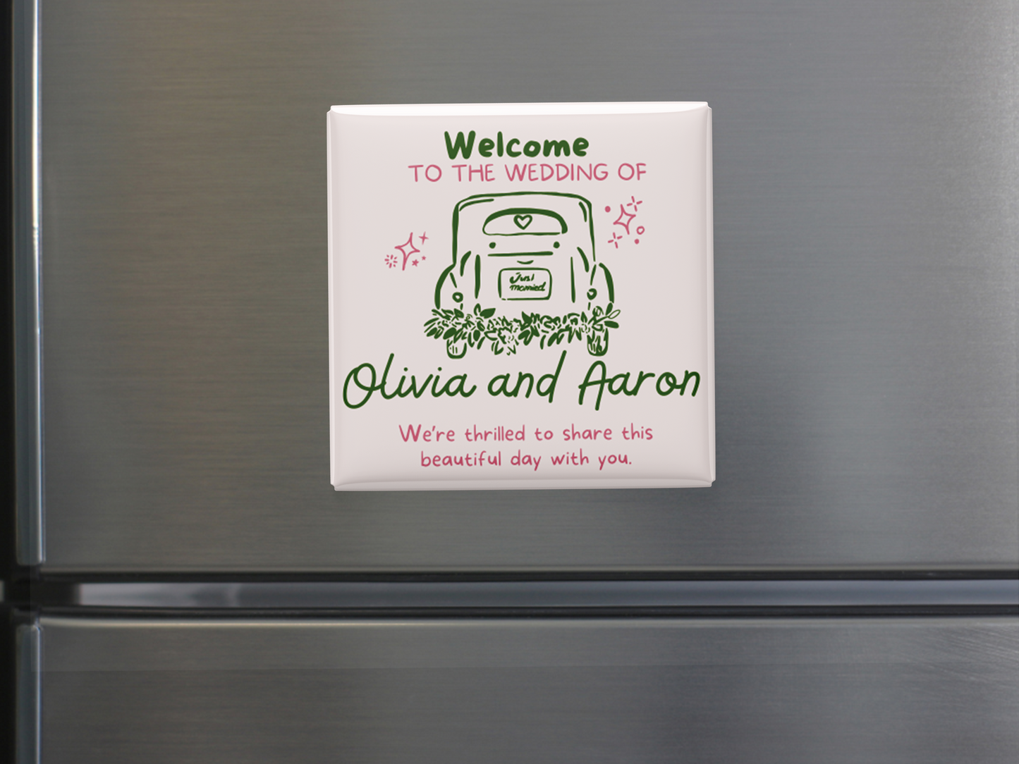 Just Married Car Welcome Favor Custom Magnets – Wedding or Engagement (Set of 10)