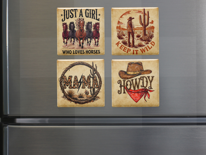 Western Rodeo Cowgirl Fridge Magnet Set (Set of 4)