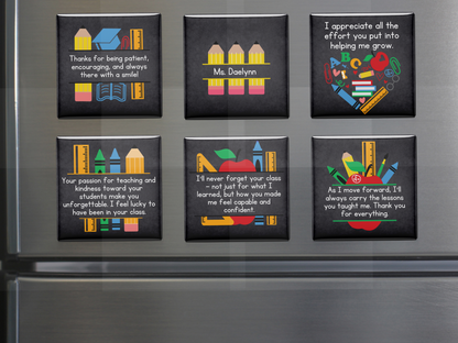 Teacher Fridge Magnets – 5 Ready-Made + 1 Personalized with Teacher Name
