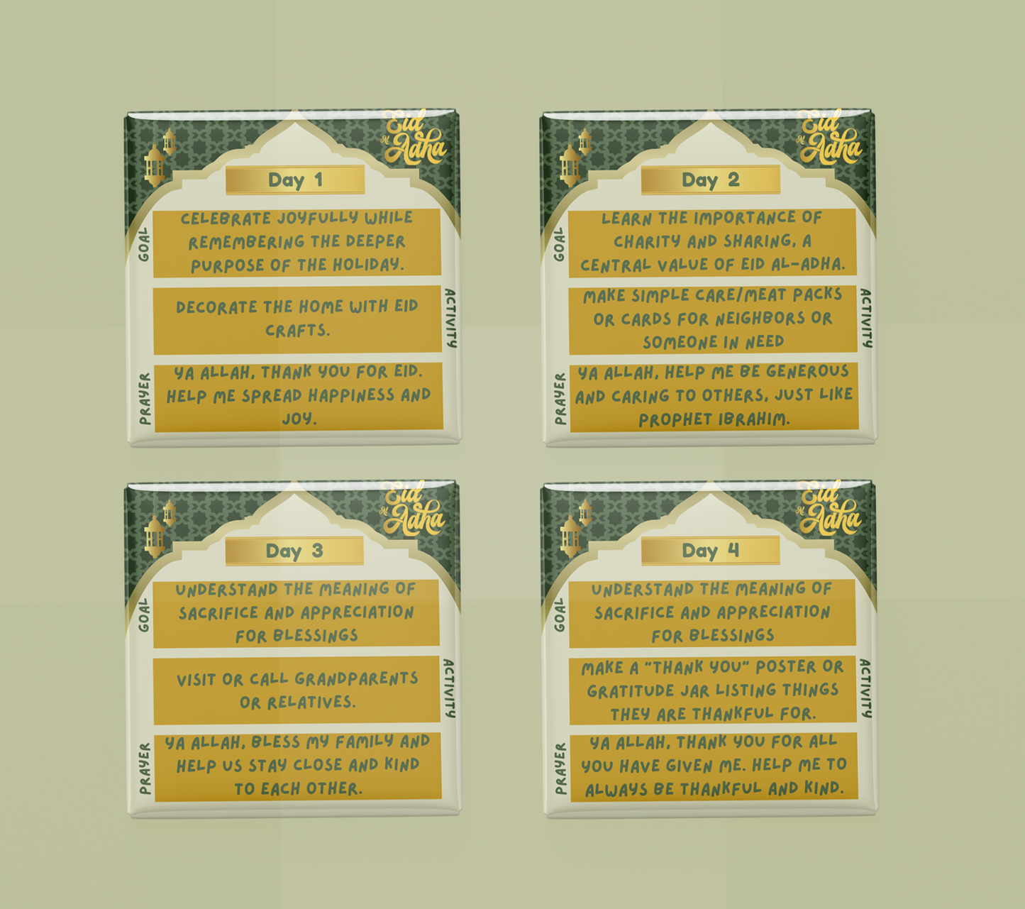 Eid Al-Adha Kids Activity Magnet Set – 4-Day Goals, Activities & Prayers