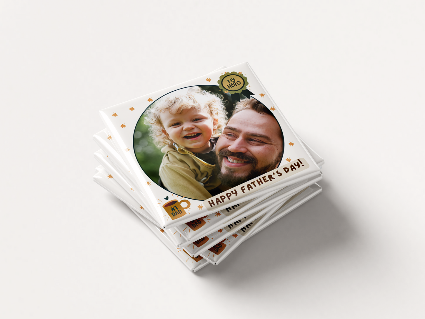 Father’s Day Photo Magnets – Custom with Your Photos  (#1 Dad, My Hero), Set of 6