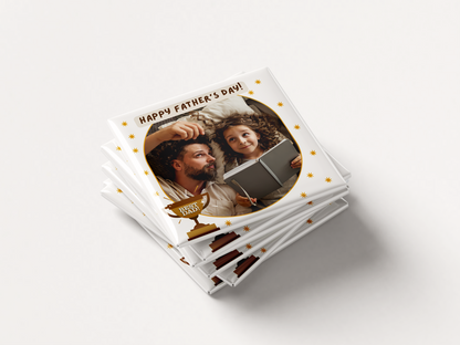 Father’s Day Photo Magnet – Custom with Your Photo – Happy Father’s Day Text & Best Dad Trophy, Set of 6