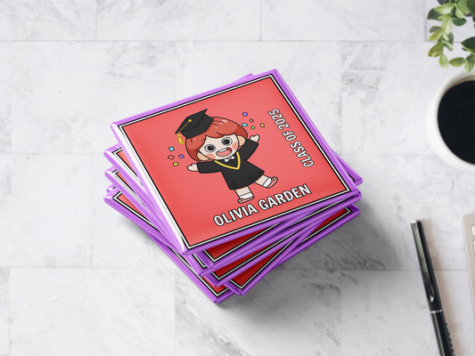 Personalized Kids Graduation Magnet | Girl Figure Design, Kindergarten, Preschool, Elementary Grad Gift, Set of 6