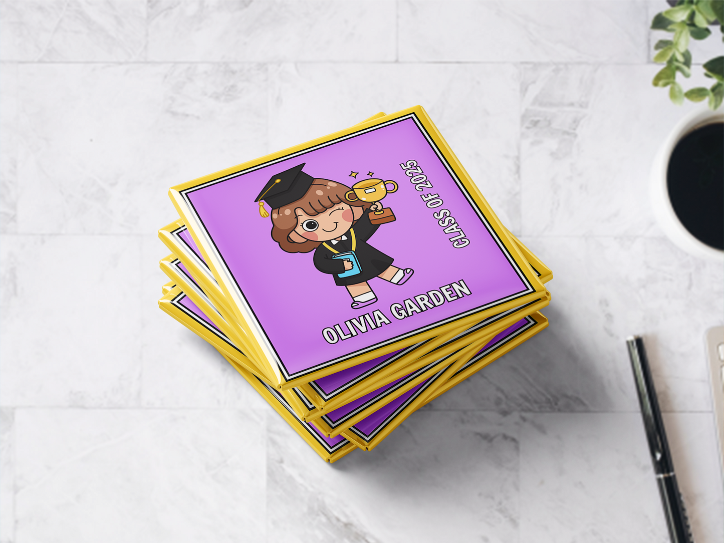 Personalized Kids Graduation Magnet | Girl Figure Design, Kindergarten, Preschool, Elementary Grad Gift, Set of 6