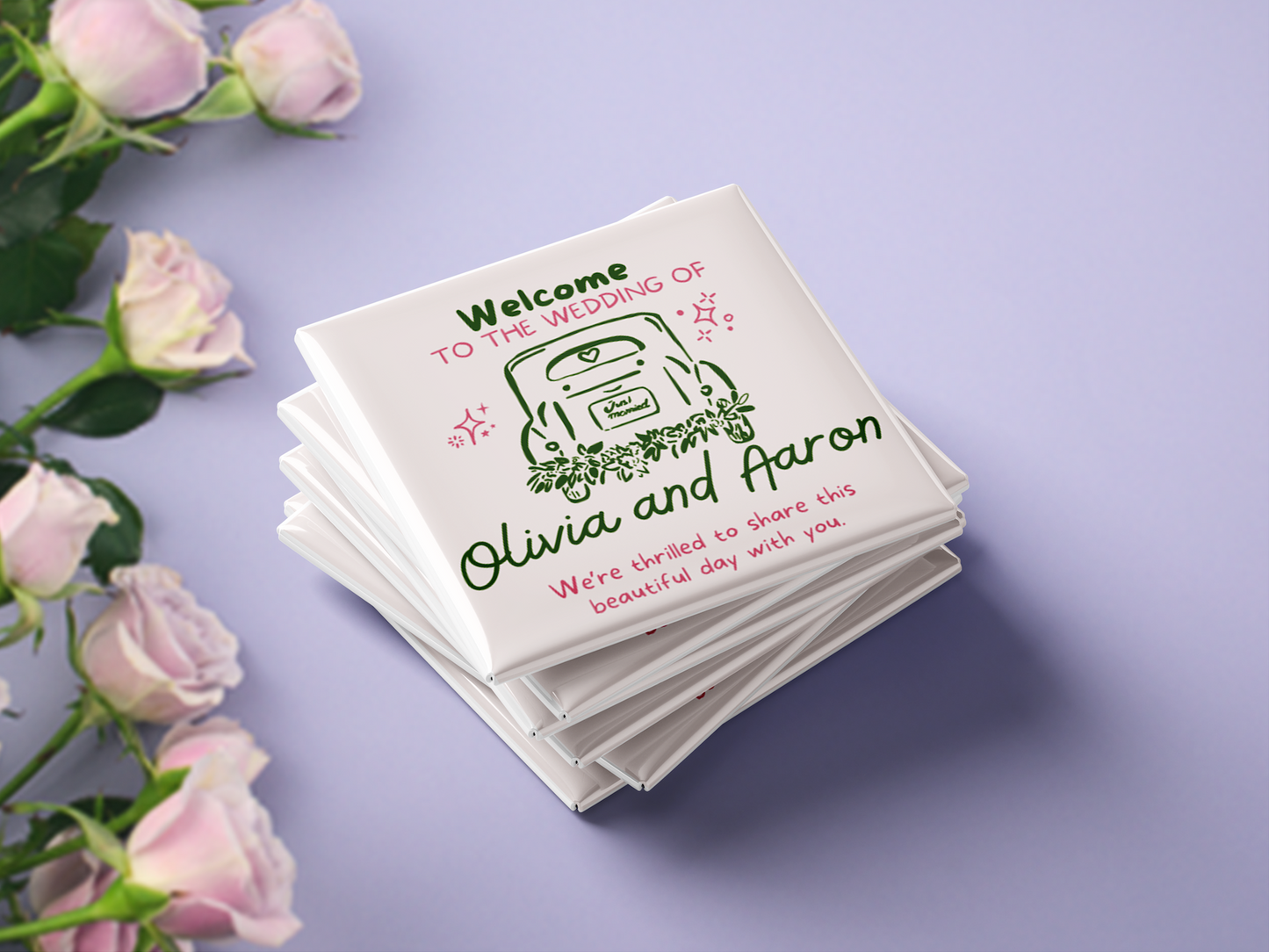 Just Married Car Welcome Favor Custom Magnets – Wedding or Engagement (Set of 10)