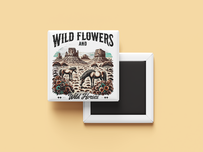 Boho Western Cowgirl Magnet Set – Wild & Free, Skull, Wildflowers and Horses (Set of 4)