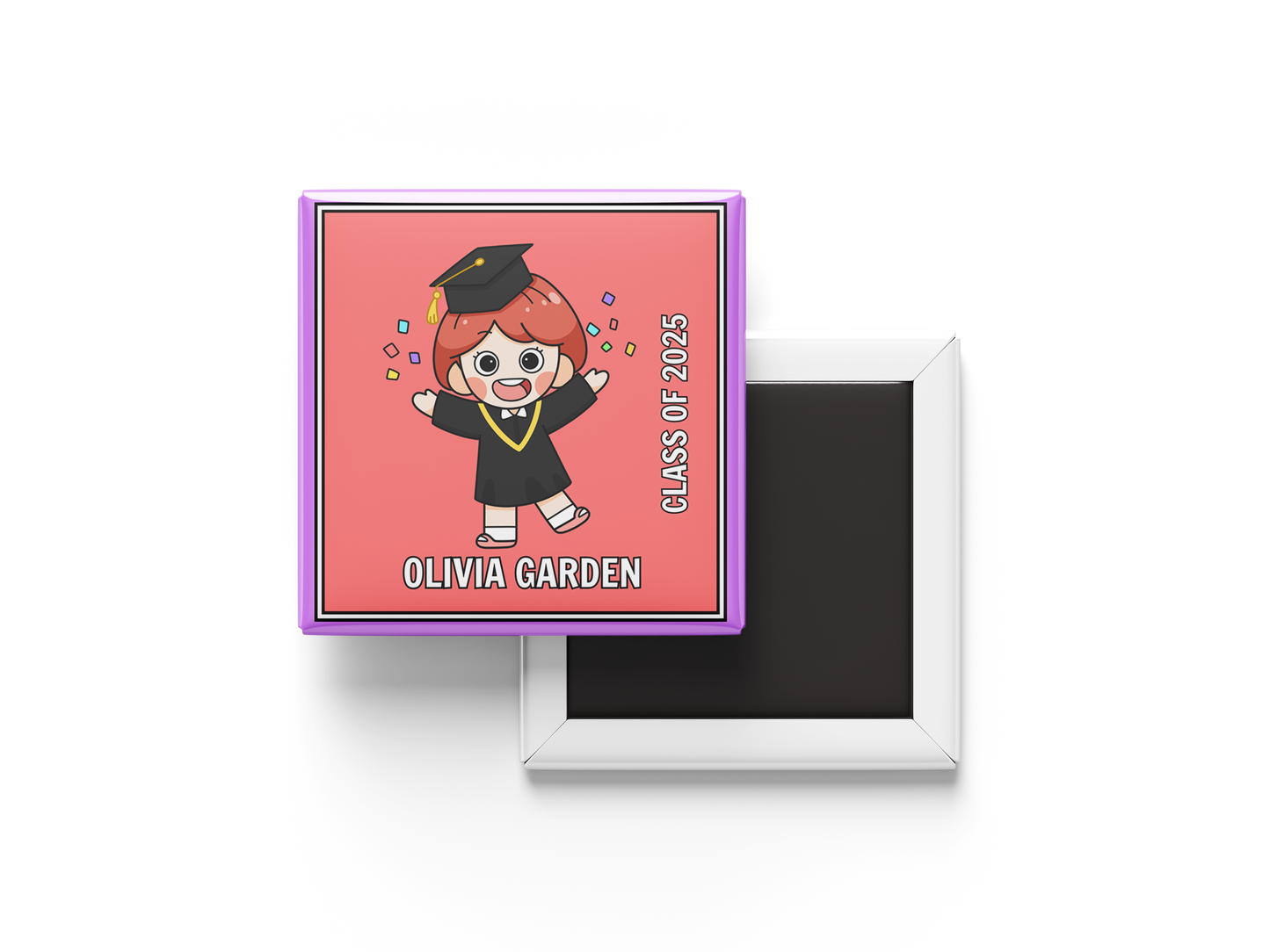 Personalized Kids Graduation Magnet | Girl Figure Design, Kindergarten, Preschool, Elementary Grad Gift, Set of 6