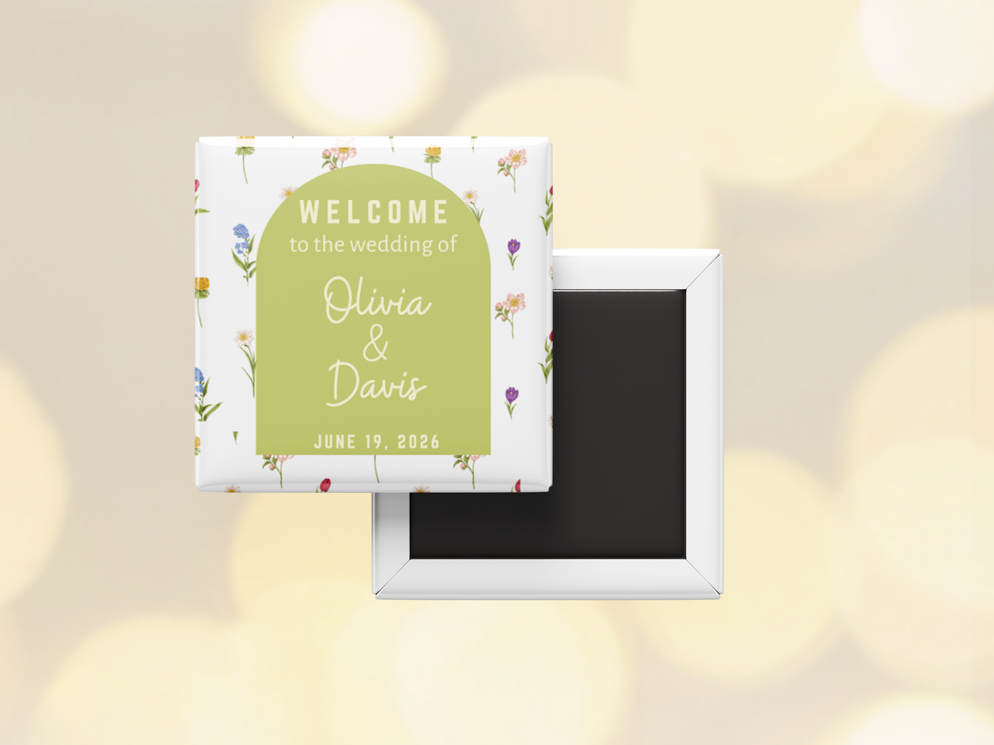 Custom Wedding Welcome Magnets – Names & Date (Set of 10)