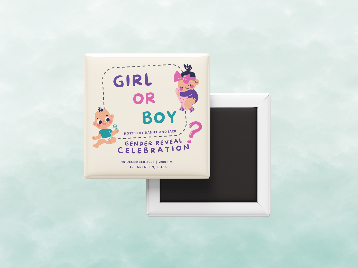 Custom Gender Reveal Magnet Invitation, Boy or Girl, Set of 10