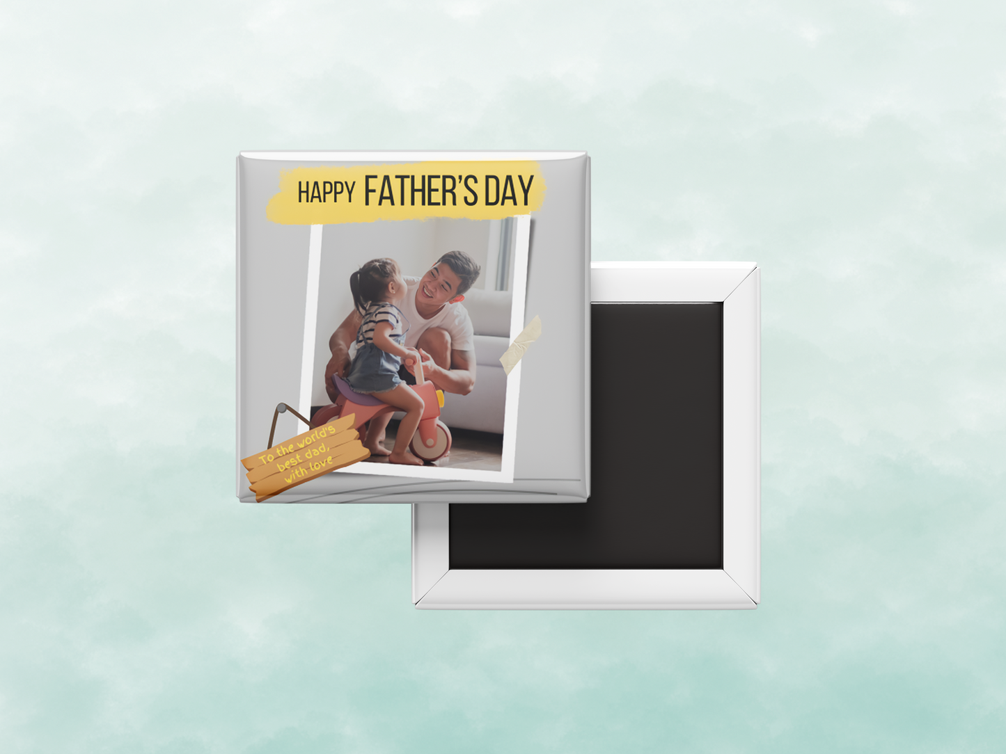 Father’s Day Photo Magnet – “To the World’s Best Dad” Wood Tag, Set of 6