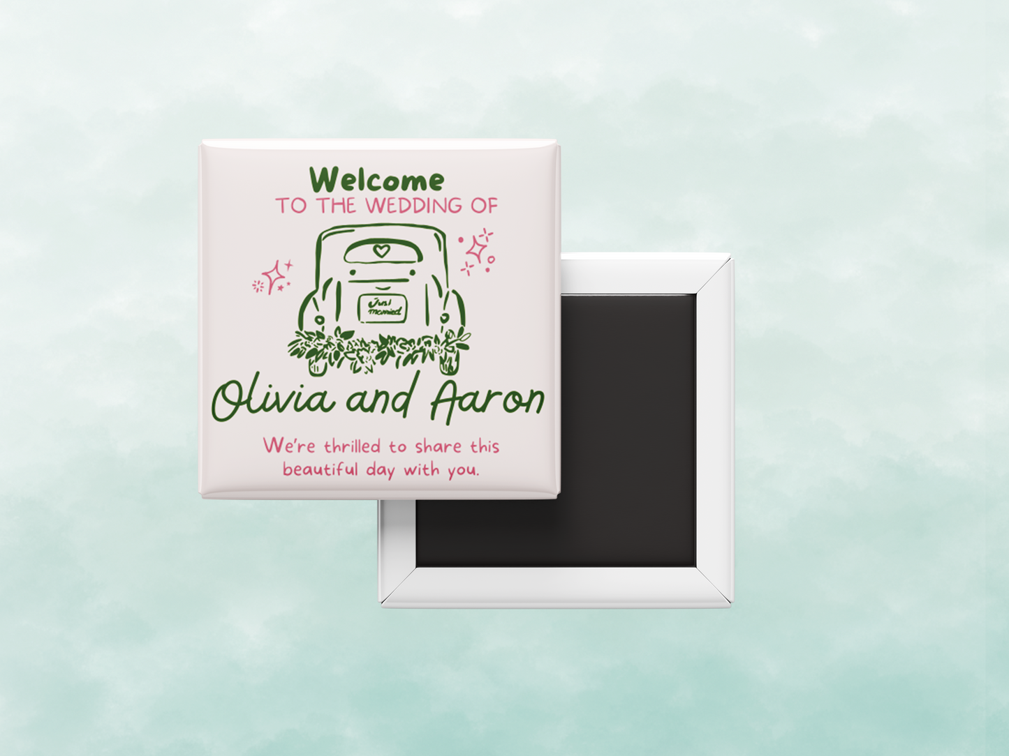 Just Married Car Welcome Favor Custom Magnets – Wedding or Engagement (Set of 10)