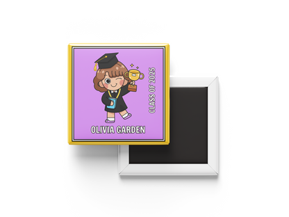 Personalized Kids Graduation Magnet | Girl Figure Design, Kindergarten, Preschool, Elementary Grad Gift, Set of 6