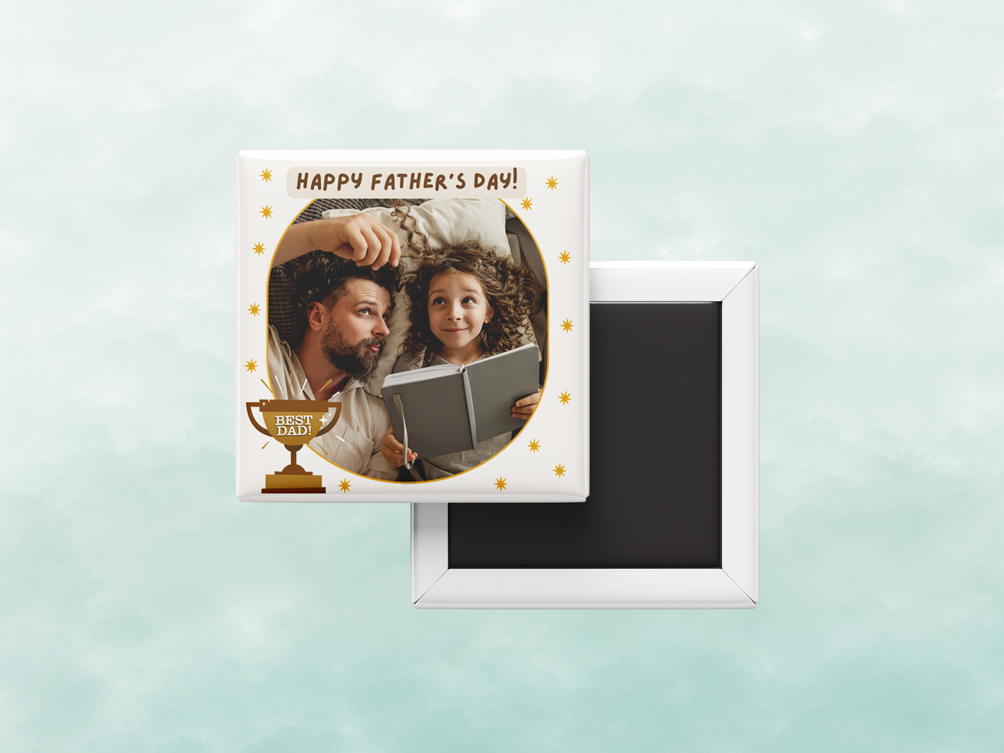 Father’s Day Photo Magnet – Custom with Your Photo – Happy Father’s Day Text & Best Dad Trophy, Set of 6