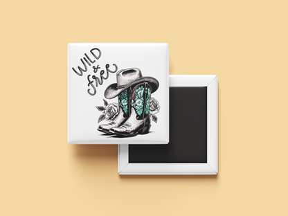 Boho Western Cowgirl Magnet Set – Wild & Free, Skull, Wildflowers and Horses (Set of 4)